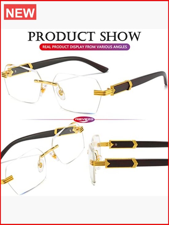 Retro Rimless Rectangle Sunglasses Vintage Frameless Square Tinted Glasses main image 6
